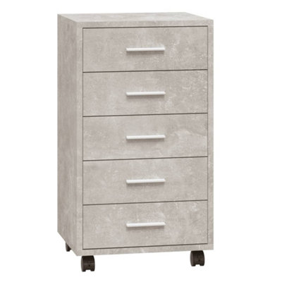 Modern Drawer Cabinet with Castors Concrete Grey Engineered Wood