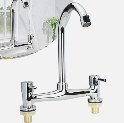 Modern Dual Lever Chrome Kitchen Sink Mixer Taps Deck Mounted Tap ...