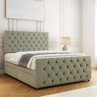 Modern Ease Divan Bed Set with storage drawers & Mattress, Cream