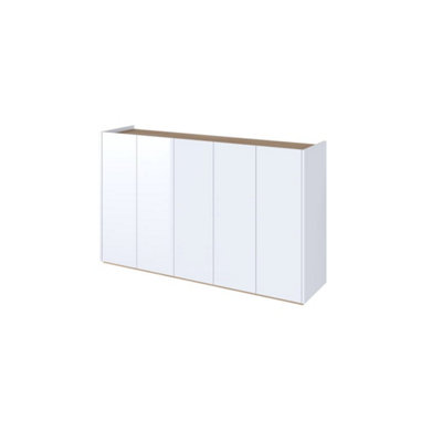 Modern Easy 01 Sideboard Cabinet H950mm W1560mm D400mm, White Gloss Fronts & Oak Scandi, Five Doors, Six Shelves, LED Lighting