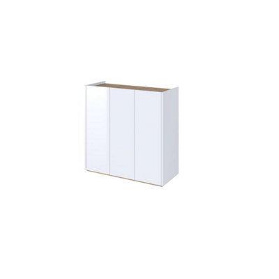 Modern Easy 3 Sideboard Cabinet H950mm W950mm D400mm, White Gloss Fronts & Oak Scandi, Three Doors, Four Shelves, LED Lighting