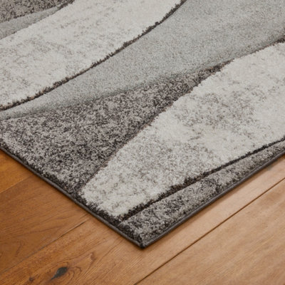 Modern Easy to Clean Abstract Contemporary Grey Rug for Dining Room-160cm X 230cm