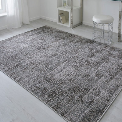 Modern Easy to Clean Abstract Grey Rug for Dining Room-160cm X 230cm