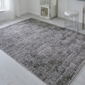 Modern Easy to Clean Abstract Grey Rug for Dining Room-80cm X 150cm