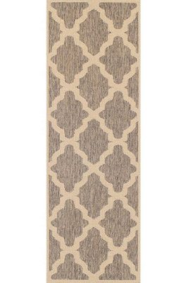 Modern Easy to Clean Anti-Slip Geometric Flatweave Grey Brown Rug for Dining Rug-60cm X 110cm