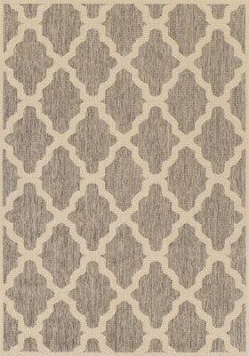 Modern Easy to Clean Anti-Slip Geometric Flatweave Grey Brown Rug for ...