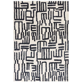 Modern Easy to Clean Black Abstract Rug for Living Room Dining Room & Bedroom-120cm X 170cm