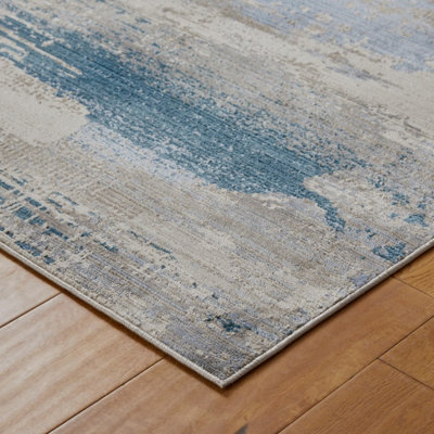 Modern Easy to Clean Blue Abstract Living Room Dining Room Bedroom Rug-160cm X 235cm