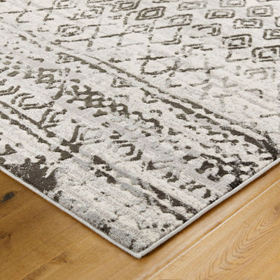 Modern Easy to Clean Charcoal Geometric Striped Rug for Dining Room-200cm X 285cm