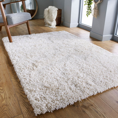 Modern Easy to Clean Cream Plain Shaggy Rug for Dining Rug-120cm X 170cm