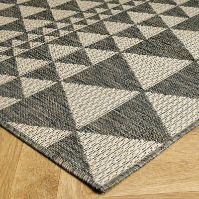 Modern Easy to Clean Flatweave Anti-Slip Geometric Grey Rug for Dining Rug-80cm X 150cm