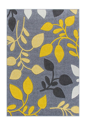Modern Easy to Clean Floral Grey Rug for Dining Room-160cm X 230cm