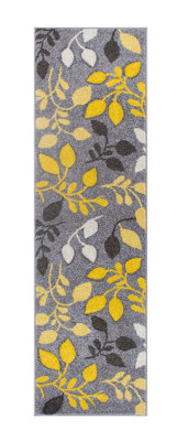 Modern Easy to Clean Floral Grey Rug for Dining Room-80cm X 150cm