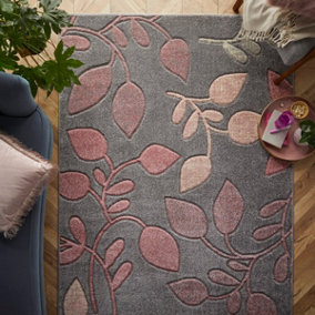 Modern Easy to Clean Floral Pink Rug for Dining Room-120cm X 170cm