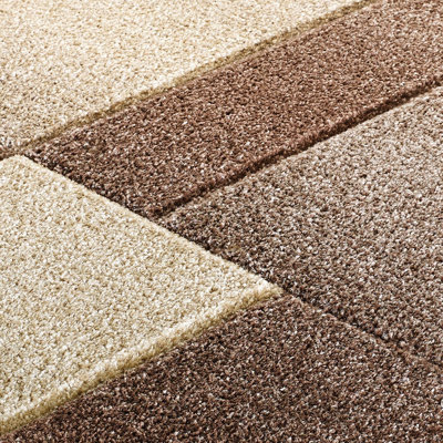 Modern Easy to Clean Geometric Beige Dining Room Rug-200cm X 285cm