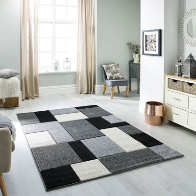 Modern Easy to Clean Geometric Grey Rug for Dining Room-160cm X 230cm ...