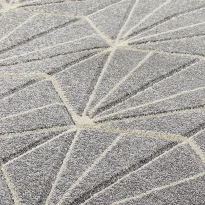 Modern Easy to Clean Geometric Optical 3D Grey Rug for Dining Room-160cm X 230cm