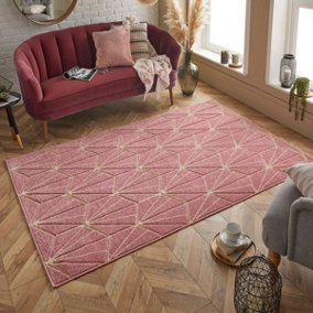 Modern Easy to Clean Geometric Optical 3D Pink Rug for Dining Room-80cm X 150cm