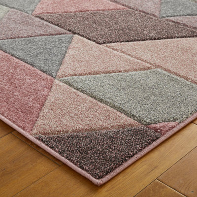 Modern Easy to Clean Geometric Pink Rug for Dining Room-200cm X 285cm