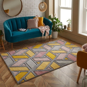 Modern Easy to Clean Geometric Rug for Dining Room-120cm X 170cm