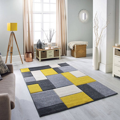 Modern Easy to Clean Geometric Yellow Rug for Dining Room-120cm X 170cm