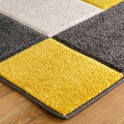 Modern Easy to Clean Geometric Yellow Rug for Dining Room-120cm X 170cm