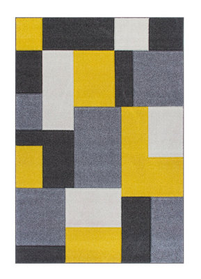 Modern Easy to Clean Geometric Yellow Rug for Dining Room-120cm X 170cm