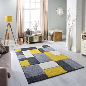 Modern Easy to Clean Geometric Yellow Rug for Dining Room-80cm X 150cm