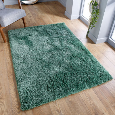 Modern Easy to Clean Green Plain Shaggy Rug for Dining Rug-160cm X 230cm