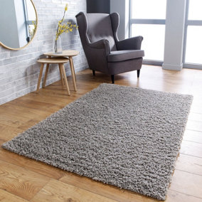Modern Easy to Clean Grey Plain Shaggy Rug for Living Room & Bedroom-120cm X 170cm