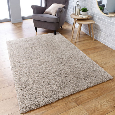 Modern Easy to Clean Light Beige Plain Shaggy Rug for Dining Rug-120cm X 170cm