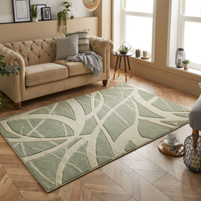 Modern Easy to Clean Optical 3D Green Abstract Rug for Dining Room-120cm X 170cm