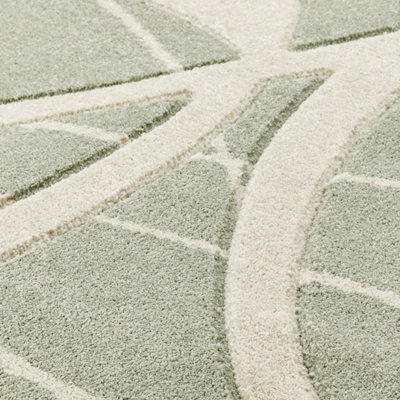 Modern Easy to Clean Optical 3D Green Abstract Rug for Dining Room-120cm X 170cm