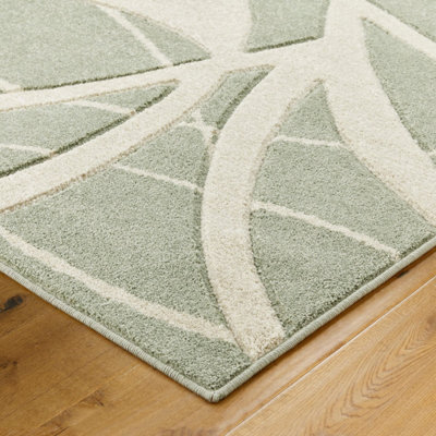 Modern Easy to Clean Optical 3D Green Abstract Rug for Dining Room-120cm X 170cm