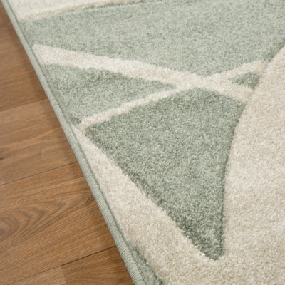 Modern Easy to Clean Optical 3D Green Abstract Rug for Dining Room-120cm X 170cm