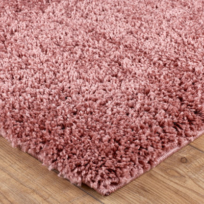 Modern Easy to Clean Pink Plain Shaggy Rug for Dining Rug-200cm X 285cm