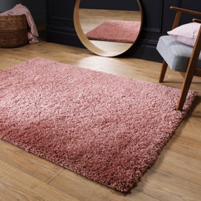 Modern Easy to Clean Pink Plain Shaggy Rug for Living Room and Bedroom-120cm X 170cm