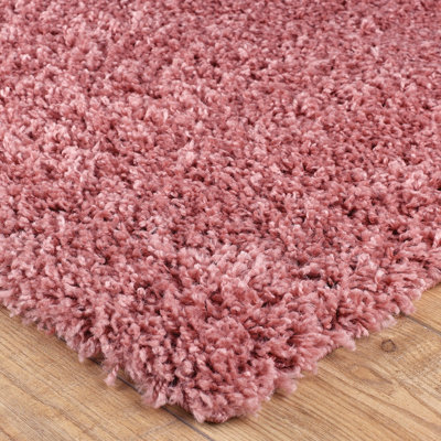 Modern Easy to Clean Pink Plain Shaggy Rug for Living Room and Bedroom-160cm X 230cm