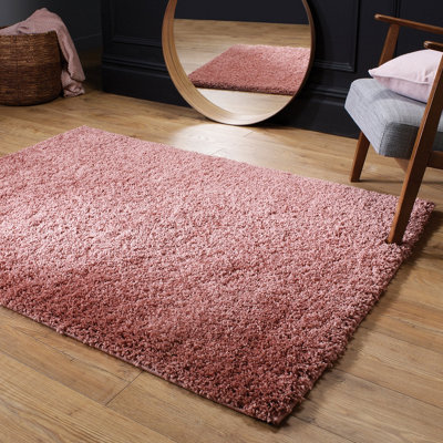Modern Easy to Clean Pink Plain Shaggy Rug for Living Room and Bedroom