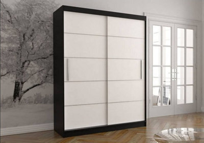 Modern Elegance -  Vista 06  Sliding Door Wardrobe in Black Matt with White Doors  - (H)2000mm x (W)1500mm x (D)610mm