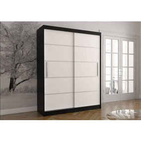 Modern Elegance -  Vista 06  Sliding Door Wardrobe in Black Matt with White Doors  - (H)2000mm x (W)1500mm x (D)610mm