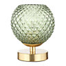 Modern Emerald Green Glass and Brushed Gold Plated Compact Table Lamp 17cm High
