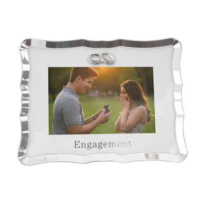 Modern Engagement Picture Frame in Silver Plating with Double Rings