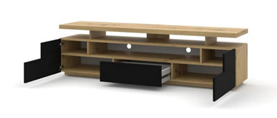Modern Eva TV Cabinet in Oak Artisan and Black with LED W1800mm x H510mm x D420mm