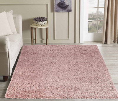 Modern Extra Large Small Soft 5cm Shaggy Non Slip Bedroom Living Room Carpet Runner Area Rug - Baby Pink 120 x 170 cm