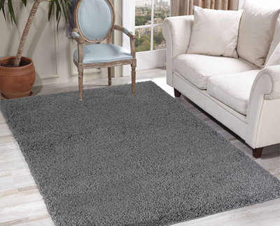 Modern Extra Large Small Soft 5cm Shaggy Non Slip Bedroom Living Room Carpet Runner Area Rug - Dark Grey 120 x 170 cm