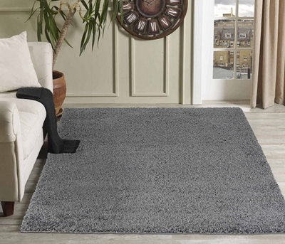 Modern Extra Large Small Soft 5cm Shaggy Non Slip Bedroom Living Room Carpet Runner Area Rug - Dark Grey 80 x 150 cm