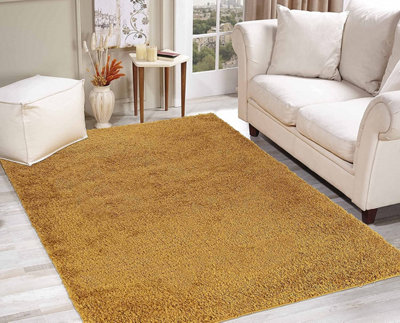 Modern Extra Large Small Soft 5cm Shaggy Non Slip Bedroom Living Room Carpet Runner Area Rug - Gold 60 x 110 cm