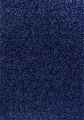 Modern Extra Large Small Soft 5cm Shaggy Non Slip Bedroom Living Room Carpet Runner Area Rug - Navy Blue 120 x 170 cm