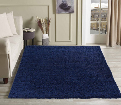 Modern Extra Large Small Soft 5cm Shaggy Non Slip Bedroom Living Room Carpet Runner Area Rug - Navy Blue 120 x 170 cm